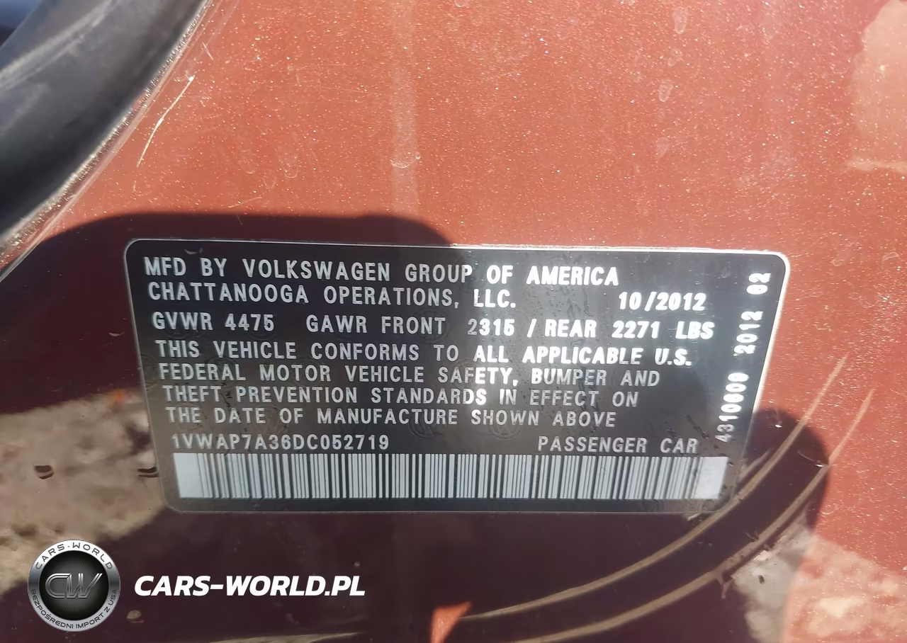 2013 Volkswagen Passat 2.5L S VIN:1VWAP7A36DC052719 - 9