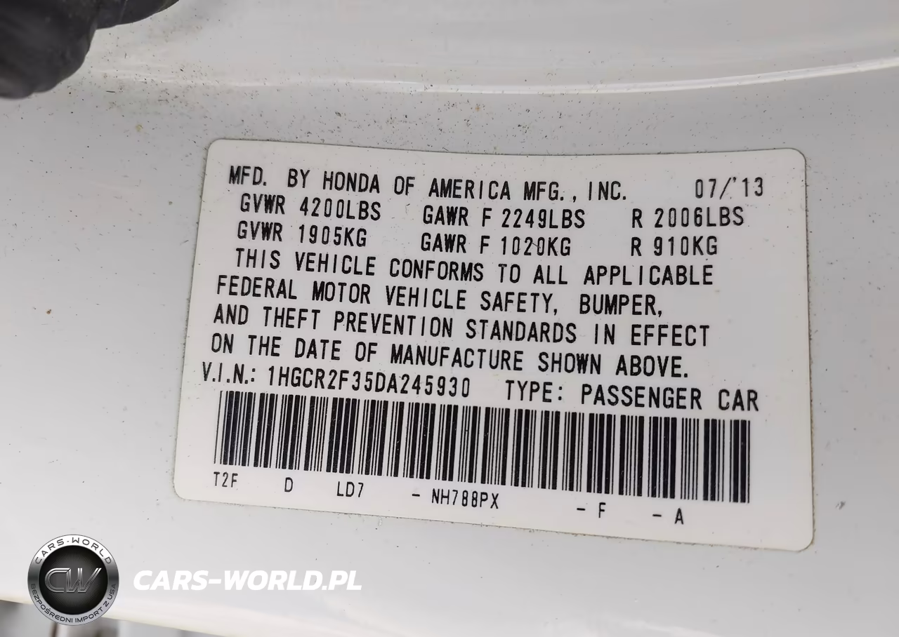 2013 Honda Accord Lx VIN:1HGCR2F35DA245930 - 9