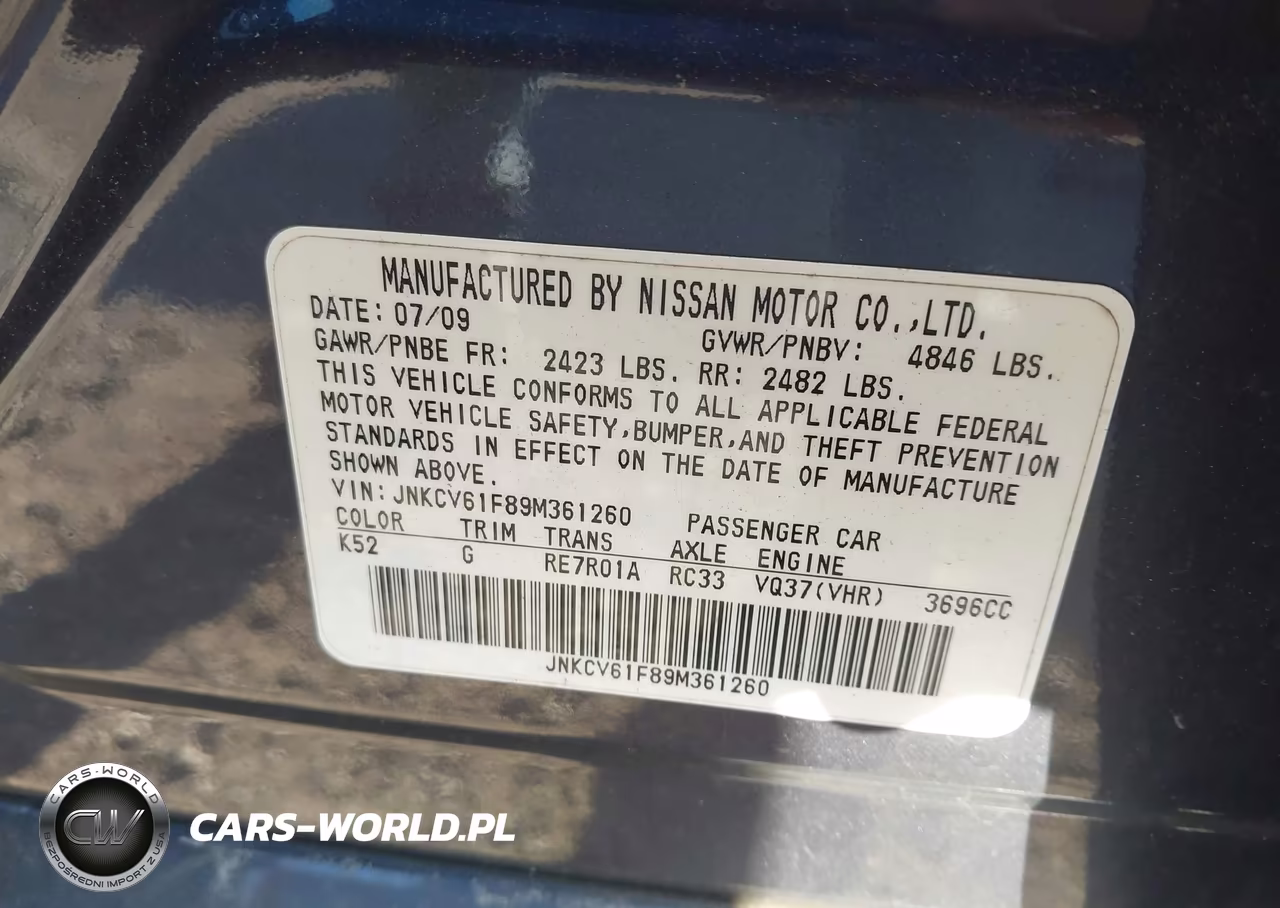 2009 Infiniti G37X VIN:JNKCV61F89M361260 - 9