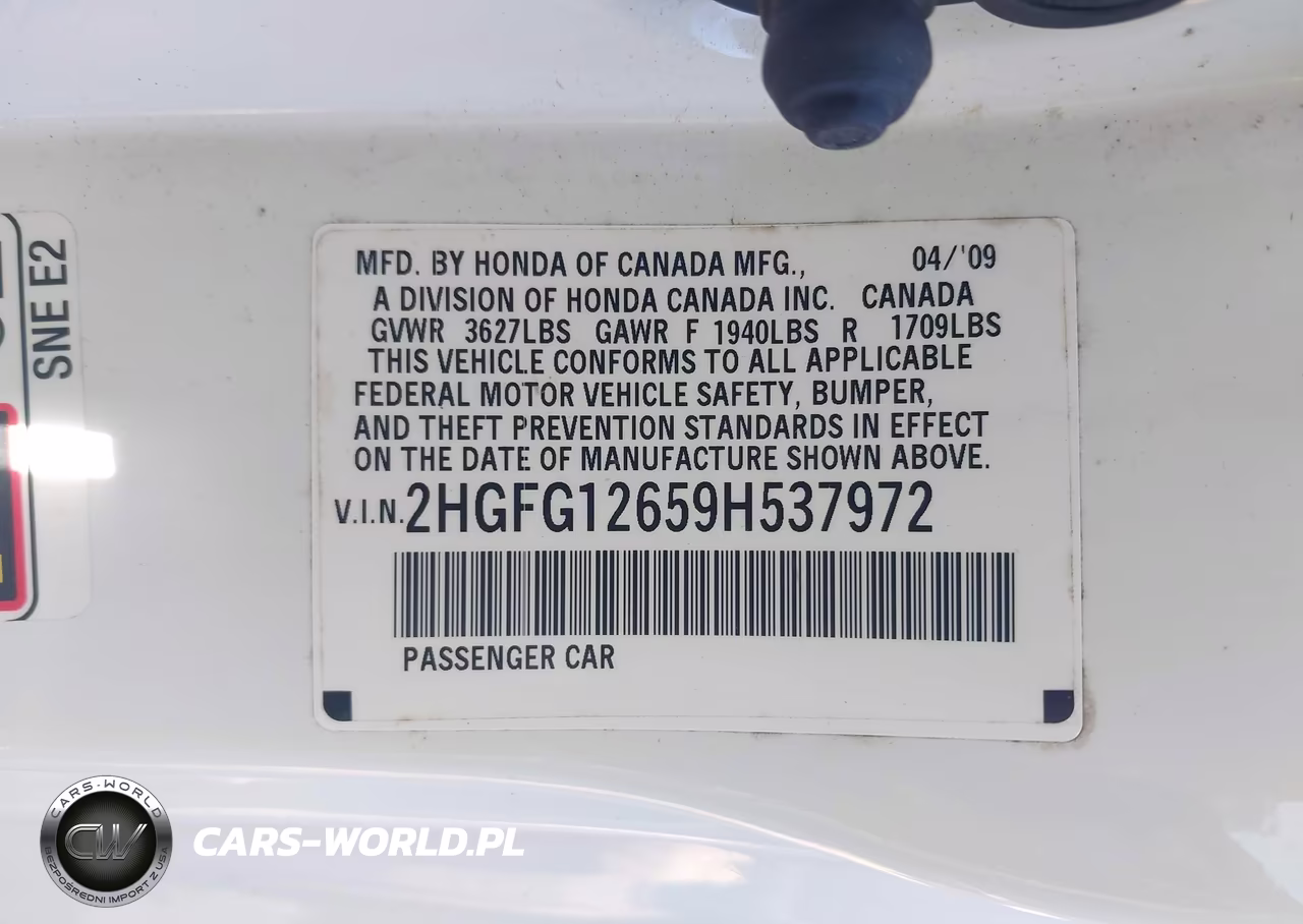 2009 Honda Civic Lx VIN:2HGFG12659H537972 - 9