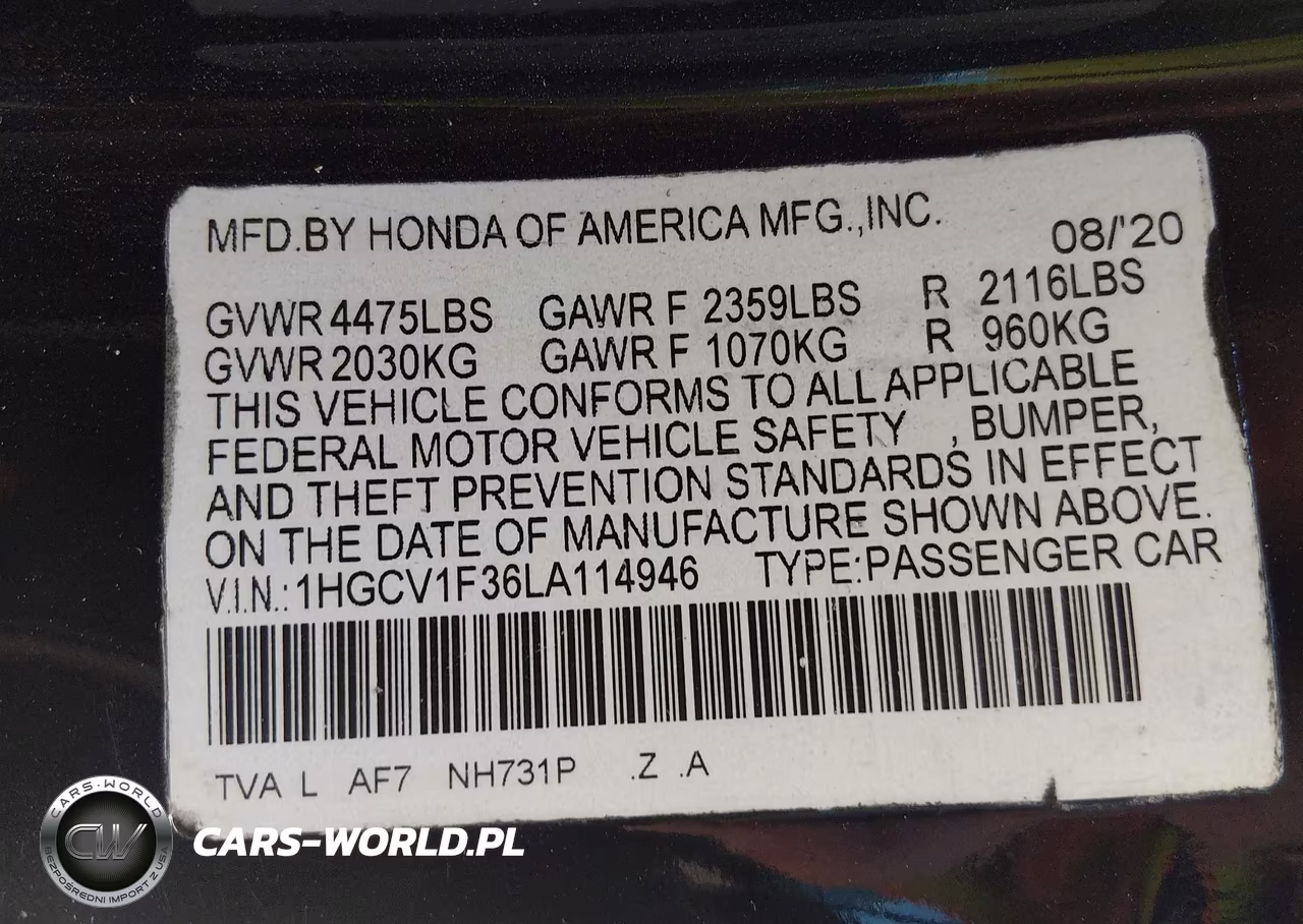 2020 Honda Accord Sport VIN:1HGCV1F36LA114946 - 9