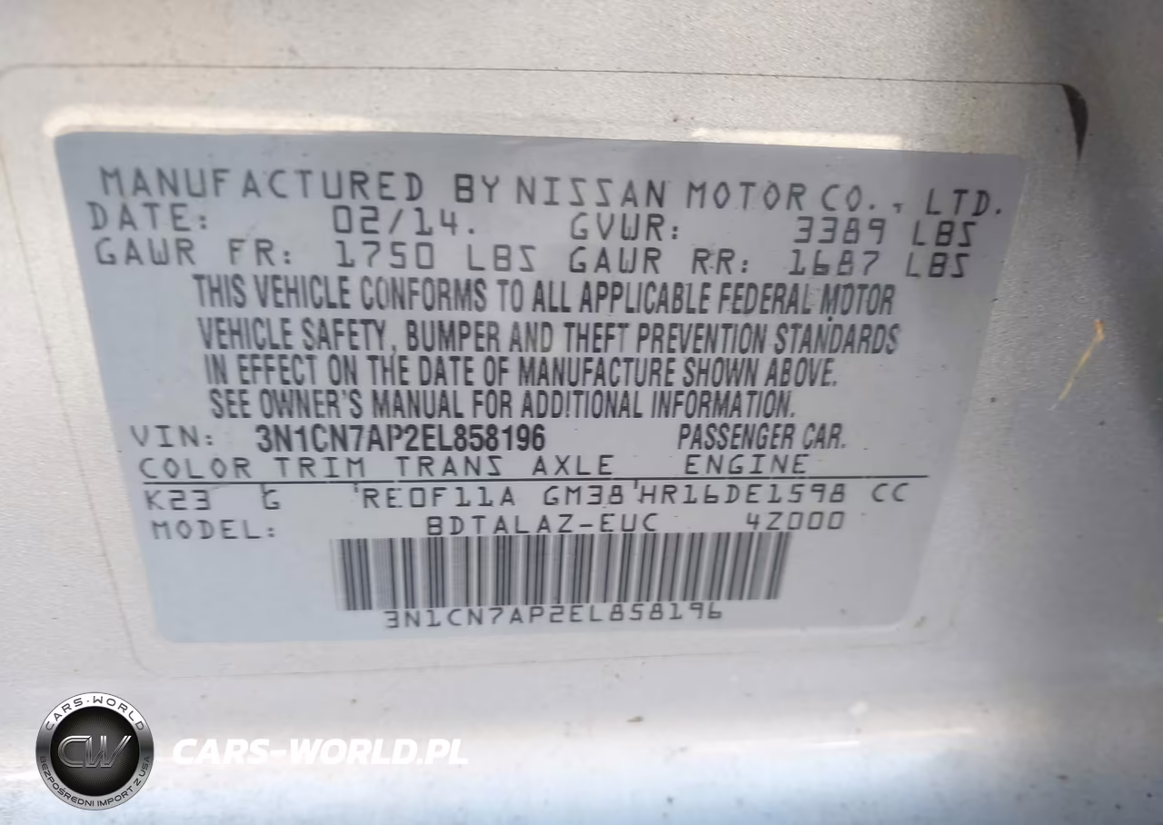 2014 Nissan Versa 1.6 S+ VIN:3N1CN7AP2EL858196 - 9