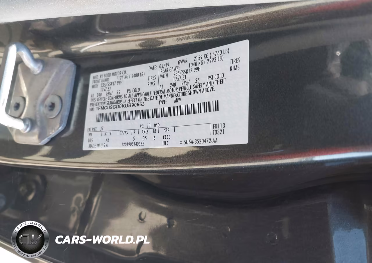 2019 Ford Escape Se VIN:1FMCU9GD0KUB90663 - 9