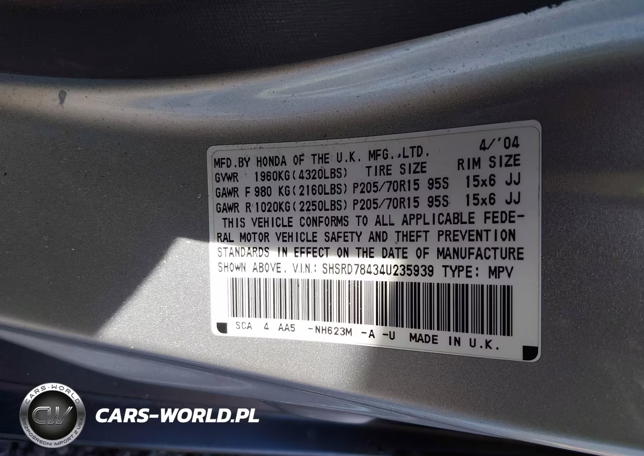 2004 Honda Cr-V Lx VIN:SHSRD78434U235939 - 9