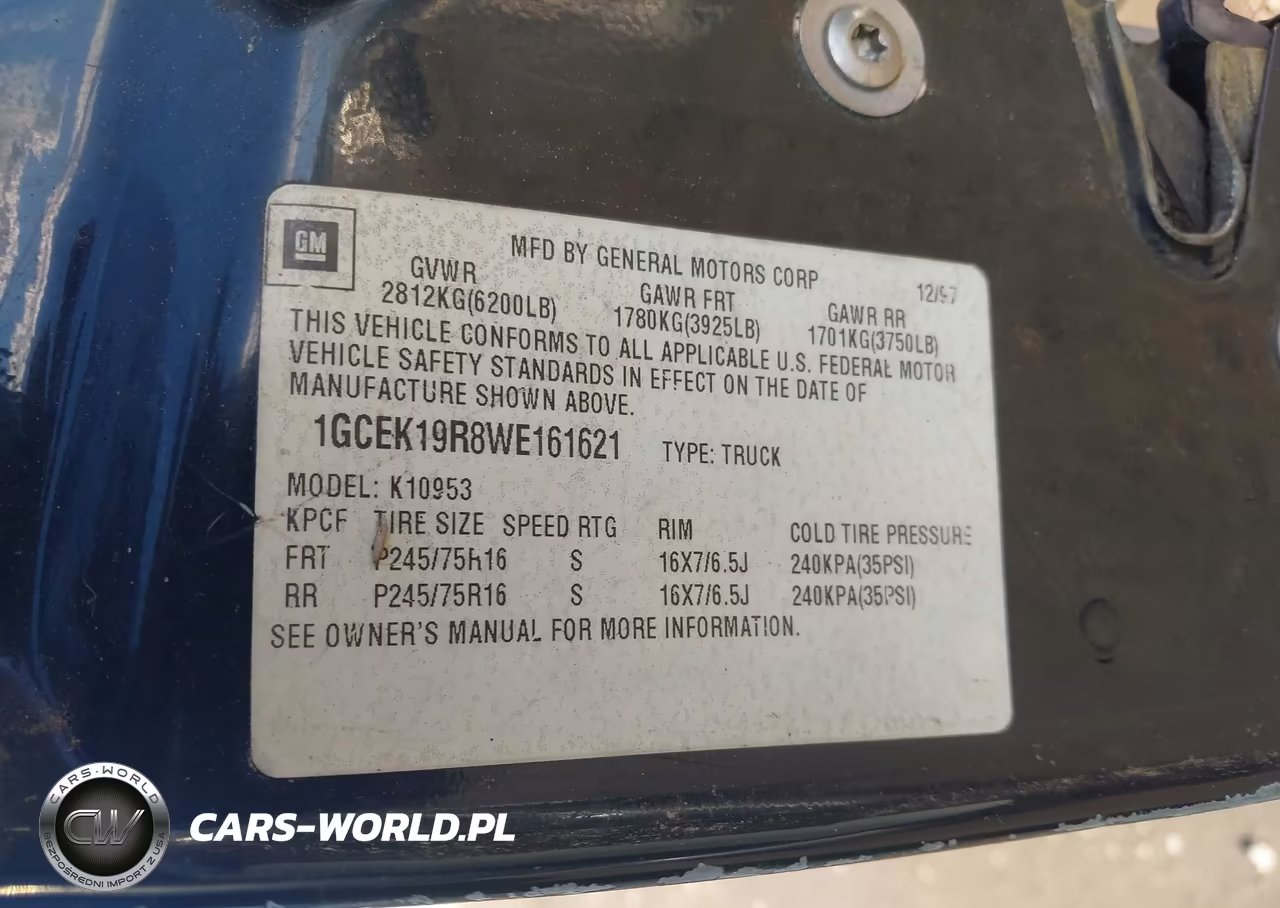 1998 Chevrolet K1500 Silverado Fleetside VIN:1GCEK19R8WE161621 - 9