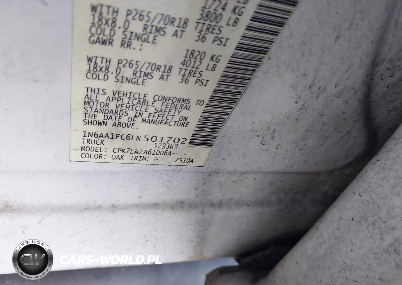 2020 Nissan Titan S 4X4 VIN:1N6AA1EC6LN501702 - 9