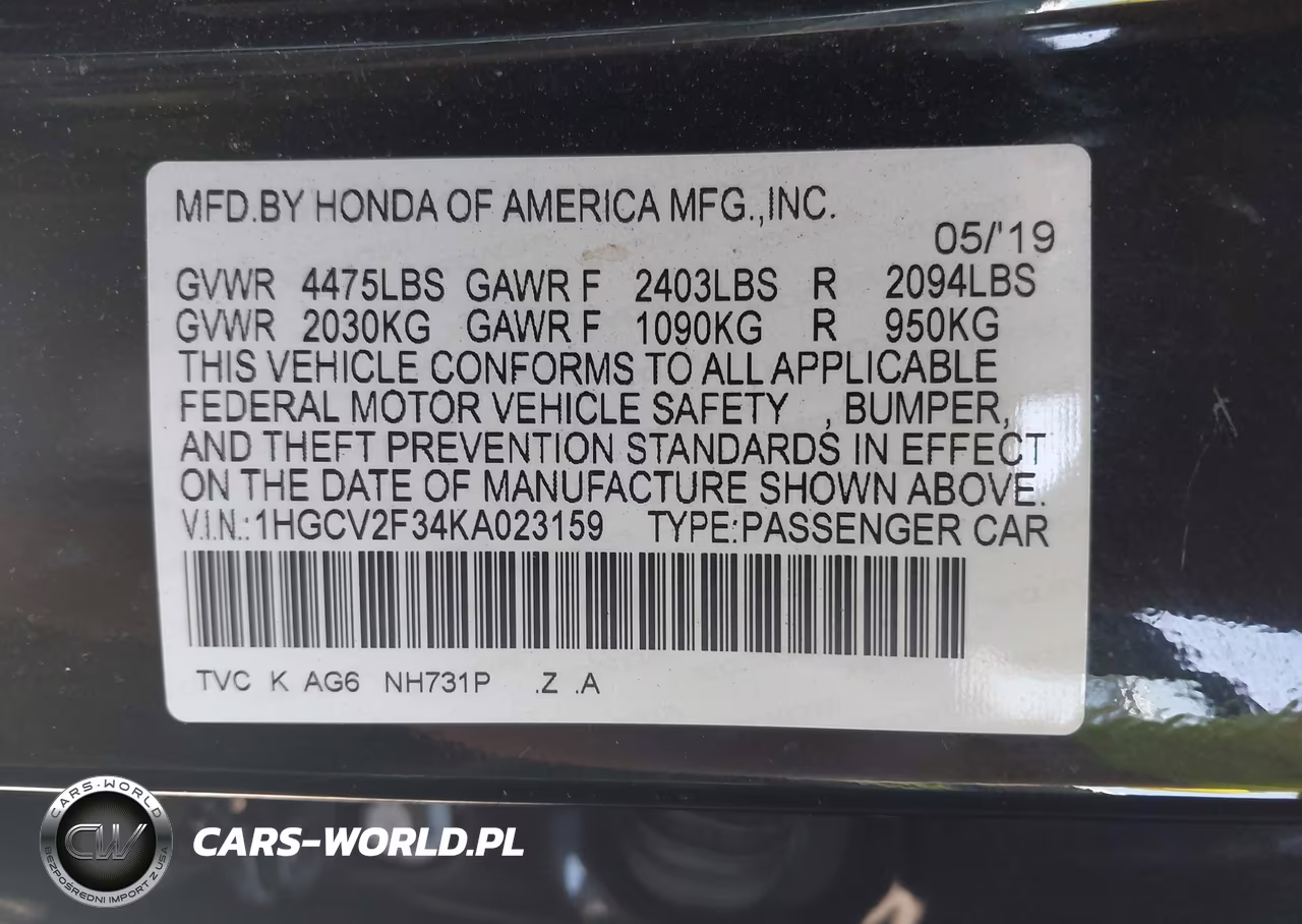 2019 Honda Accord Sport 2.0T VIN:1HGCV2F34KA023159 - 9