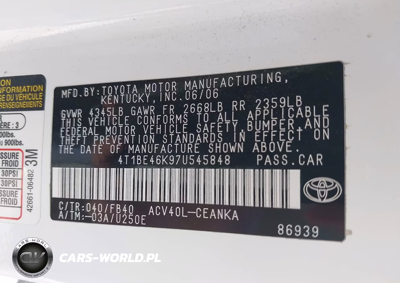 2007 Toyota Camry Le VIN:4T1BE46K97U545848 - 9