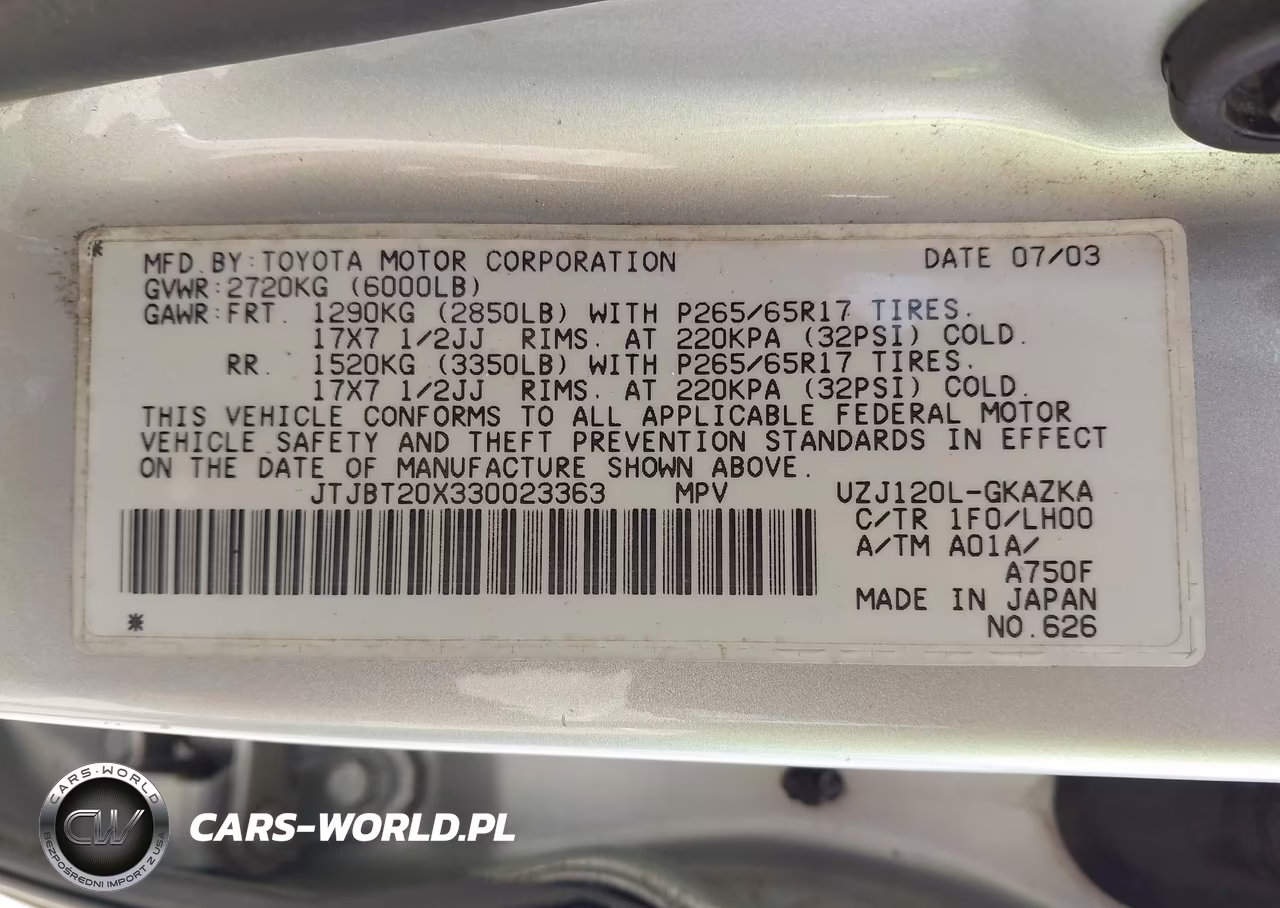 2003 Lexus Gx 470 VIN:JTJBT20X330023363 - 9