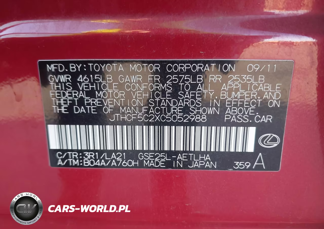 2012 Lexus Is 250 VIN:JTHCF5C2XC5052988 - 9