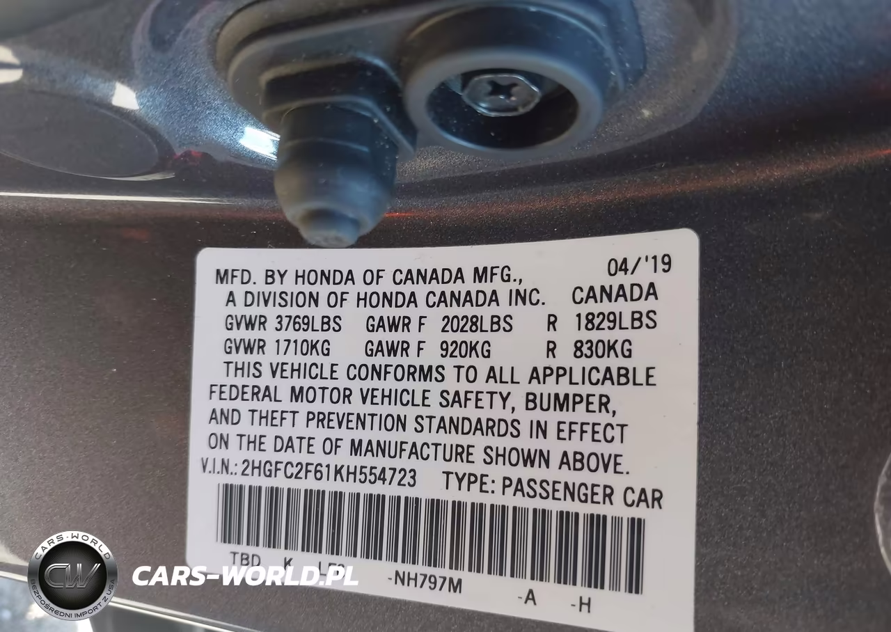 2019 Honda Civic Lx VIN:2HGFC2F61KH554723 - 9