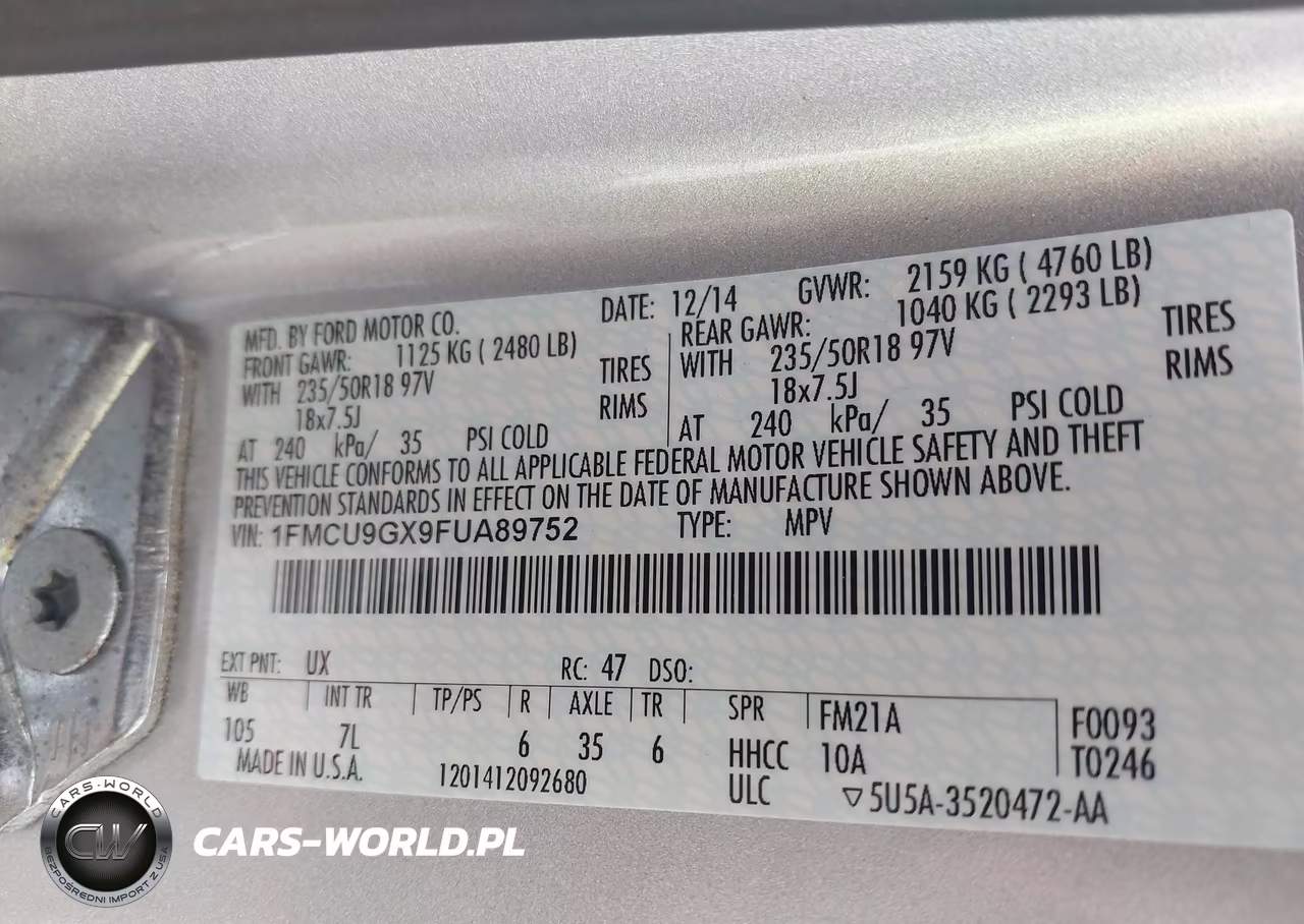 2015 Ford Escape Se VIN:1FMCU9GX9FUA89752 - 9