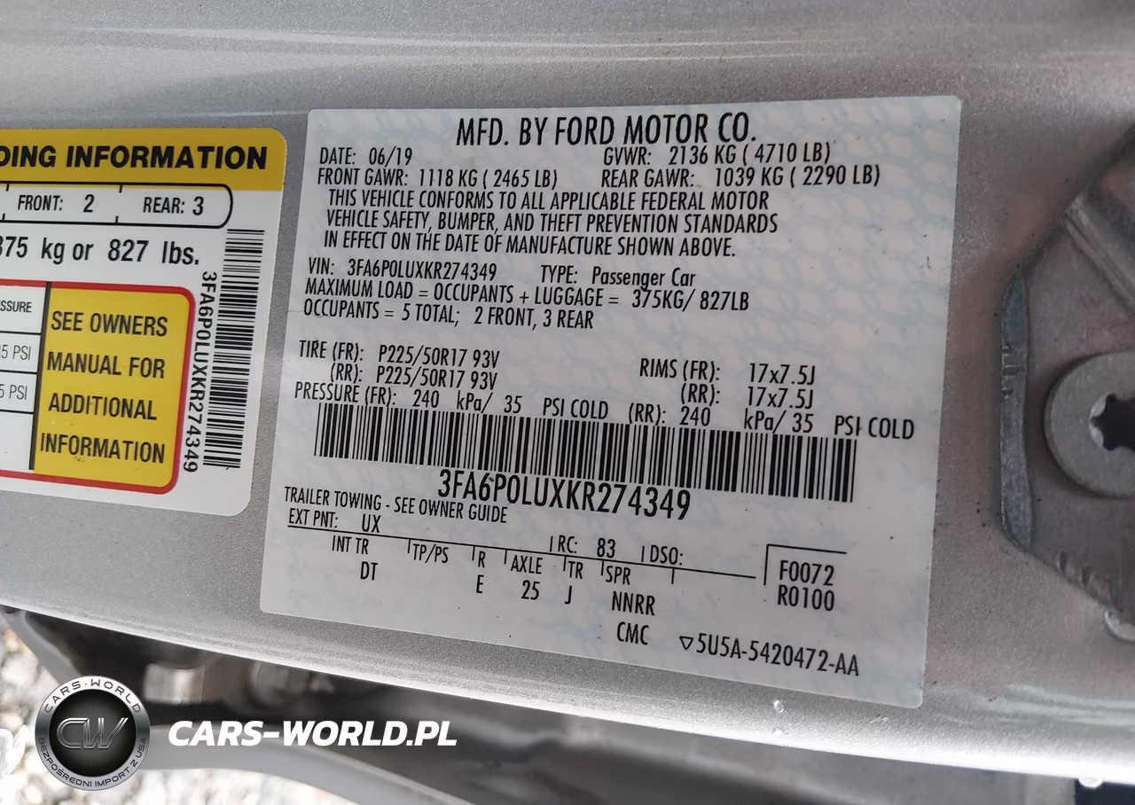 2019 Ford Fusion Hybrid Se VIN:3FA6P0LUXKR274349 - 9