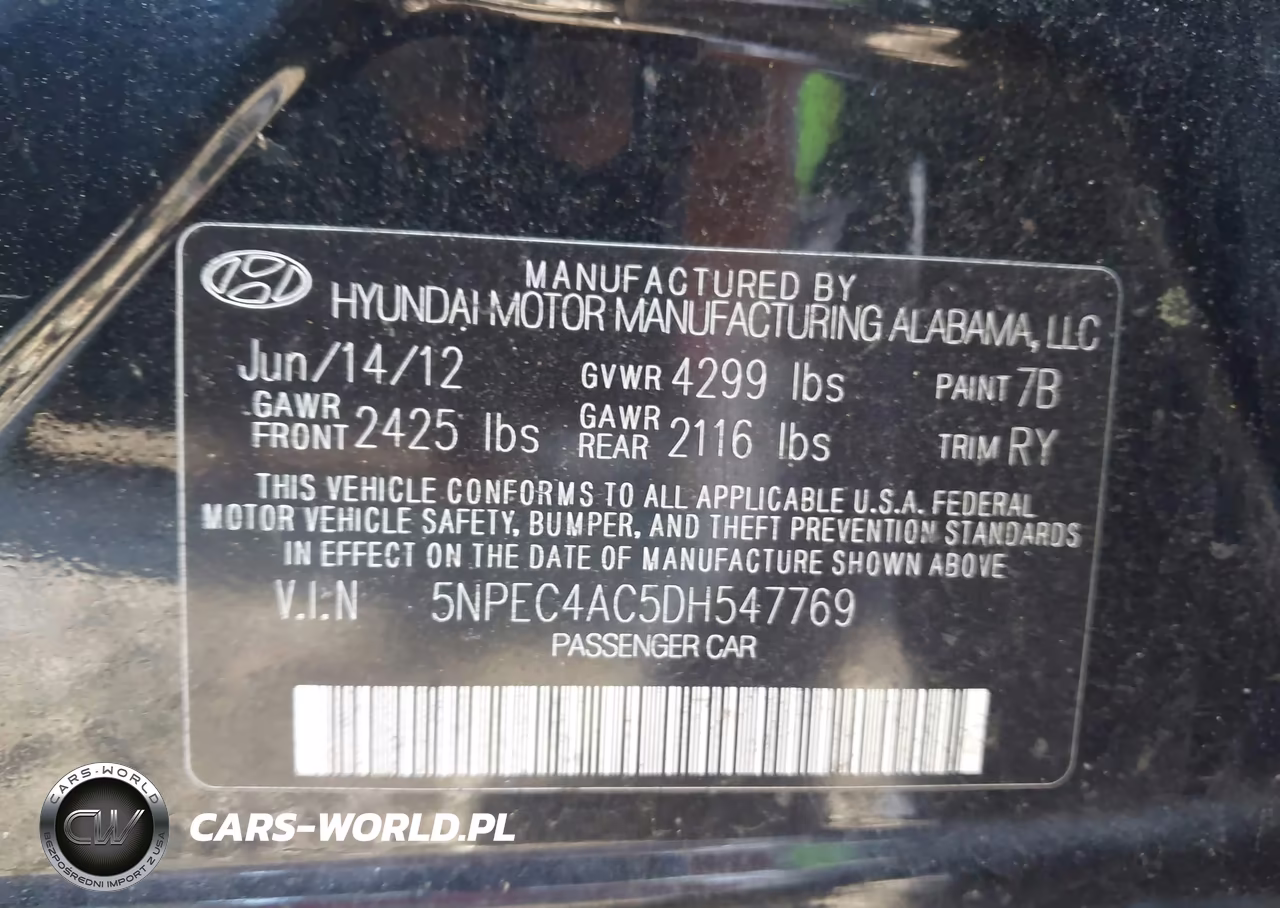 2013 Hyundai Sonata Se VIN:5NPEC4AC5DH547769 - 9
