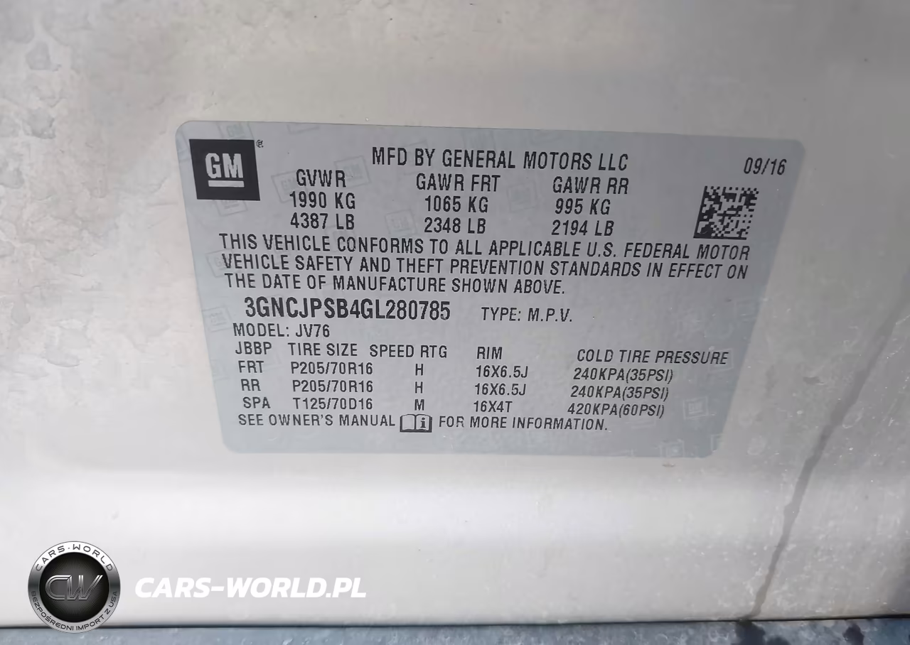 2016 Chevrolet Trax Lt VIN:3GNCJPSB4GL280785 - 9