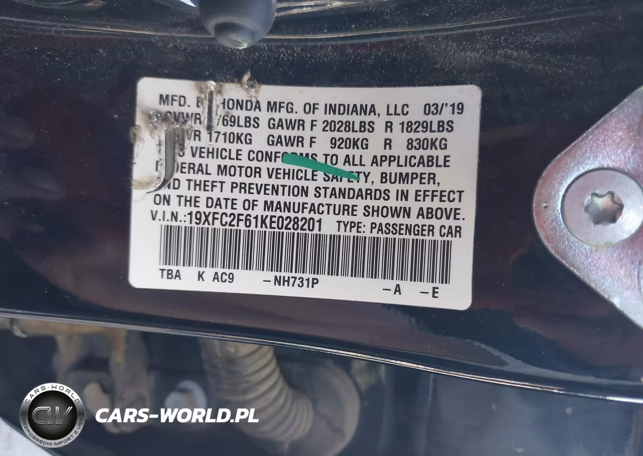 2019 Honda Civic Lx VIN:19XFC2F61KE028201 - 9