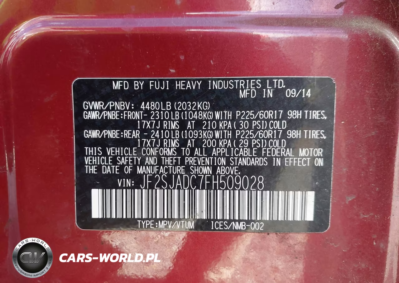 2015 Subaru Forester 2.5I Premium VIN:JF2SJADC7FH509028 - 9