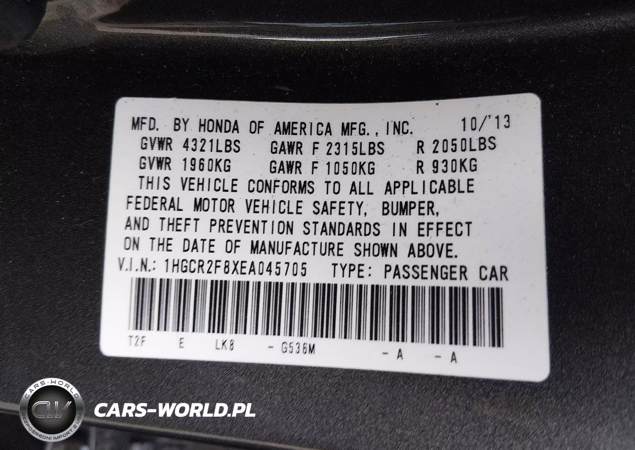 2014 Honda Accord Ex-L VIN:1HGCR2F8XEA045705 - 9