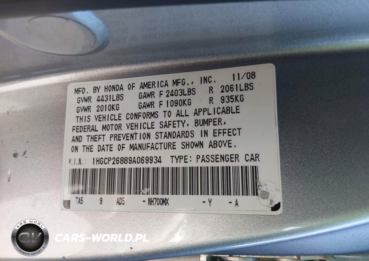 2009 Honda Accord 2.4 Ex-L VIN:1HGCP26889A069934 - 9