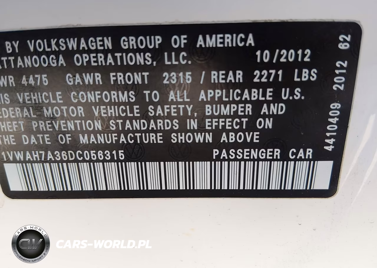 2013 Volkswagen Passat 2.5L S VIN:1VWAH7A36DC056315 - 9