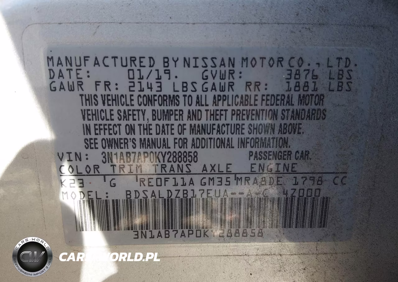 2019 Nissan Sentra Sv VIN:3N1AB7AP0KY288858 - 9