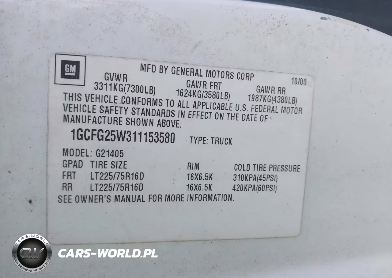 2001 Chevrolet Express VIN:1GCFG25W311153580 - 9