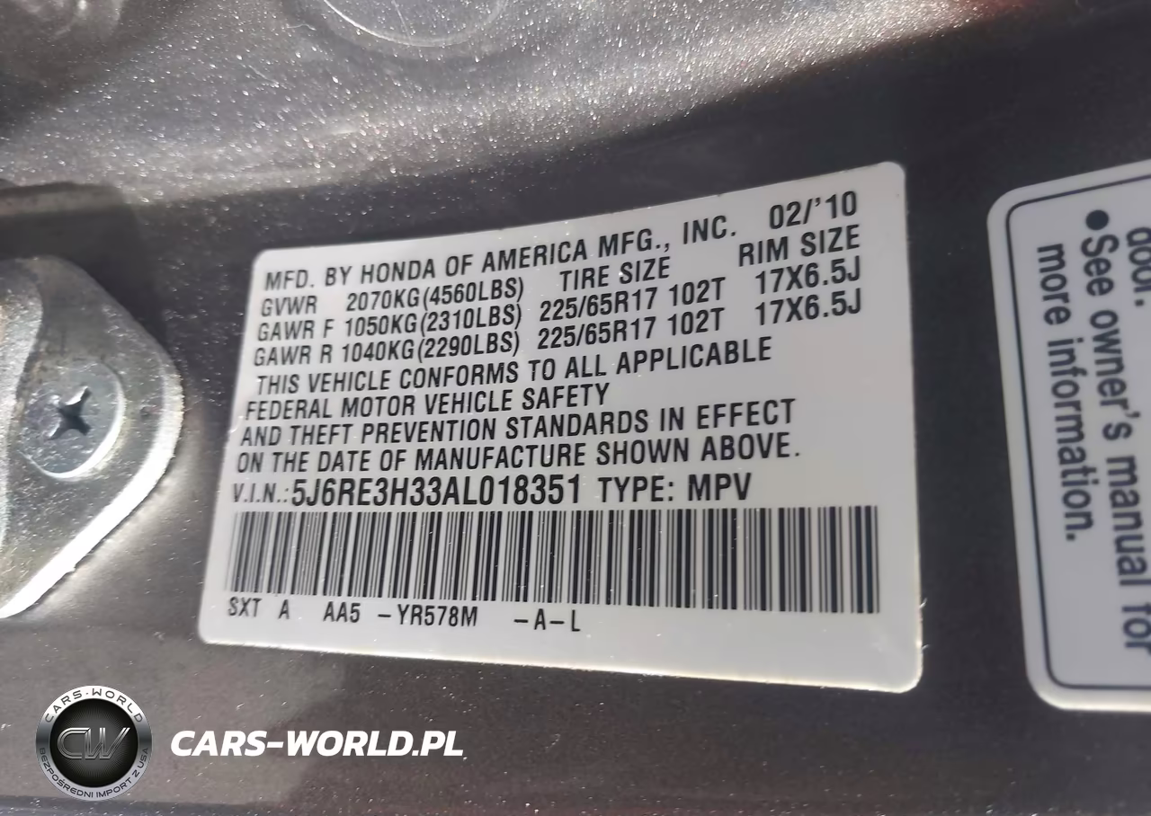2010 Honda Cr-V Lx VIN:5J6RE3H33AL018351 - 9