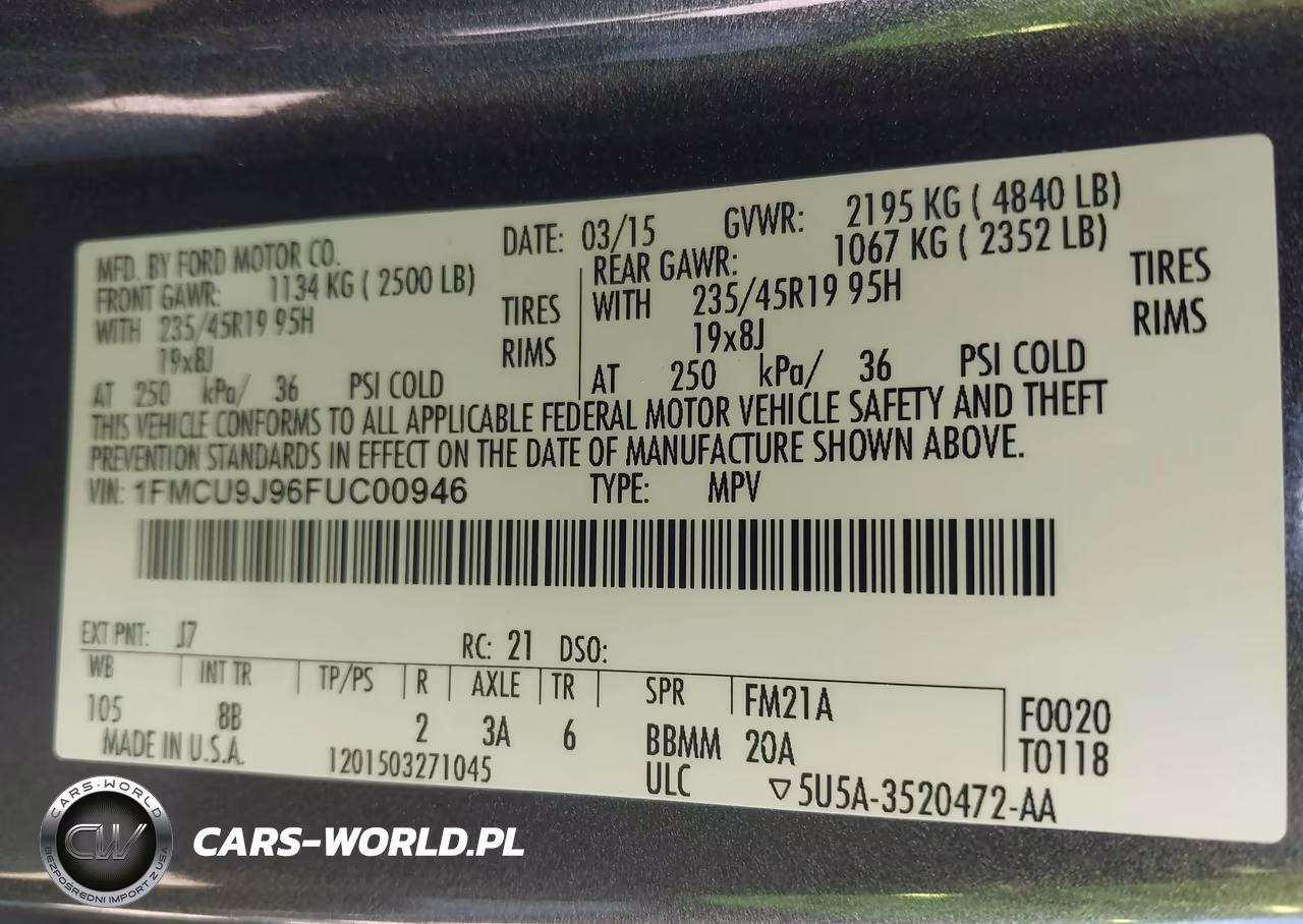 2015 Ford Escape Titanium VIN:1FMCU9J96FUC00946 - 9