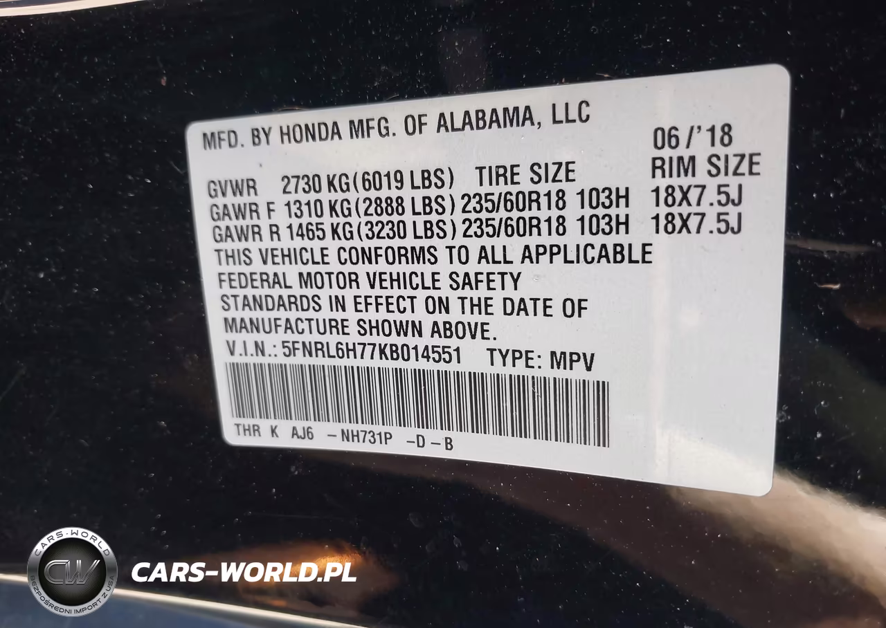 2019 Honda Odyssey Ex-L VIN:5FNRL6H77KB014551 - 9