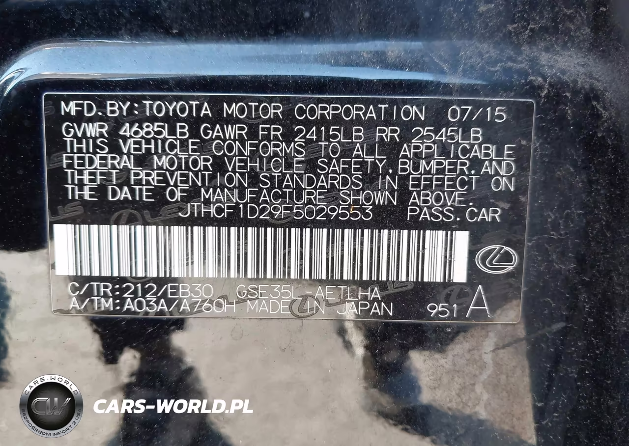 2015 Lexus Is 250 VIN:JTHCF1D29F5029553 - 9