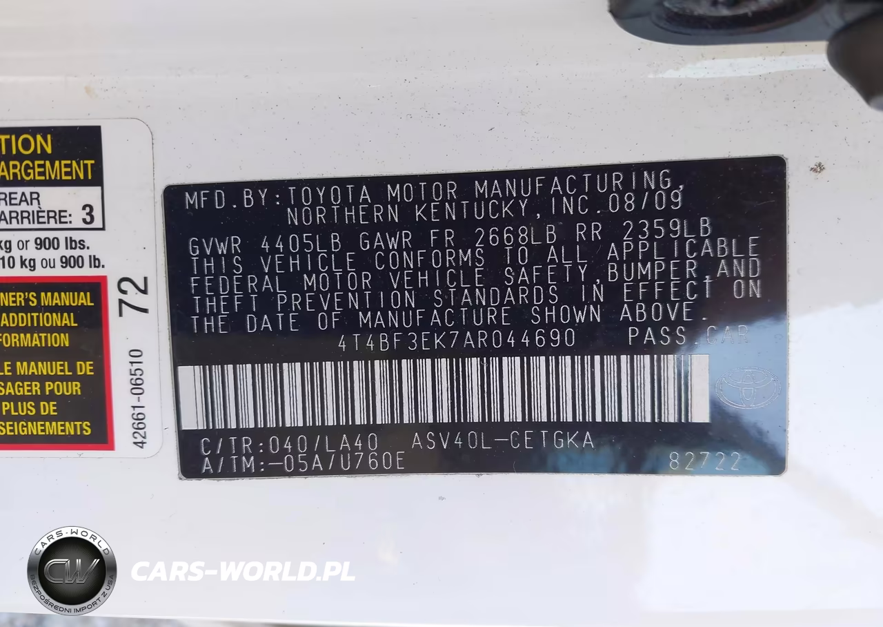 2010 Toyota Camry Xle VIN:4T4BF3EK7AR044690 - 9