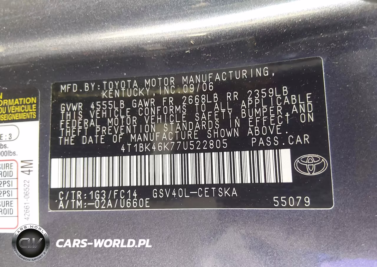 2007 Toyota Camry Se V6 VIN:4T1BK46K77U522805 - 9