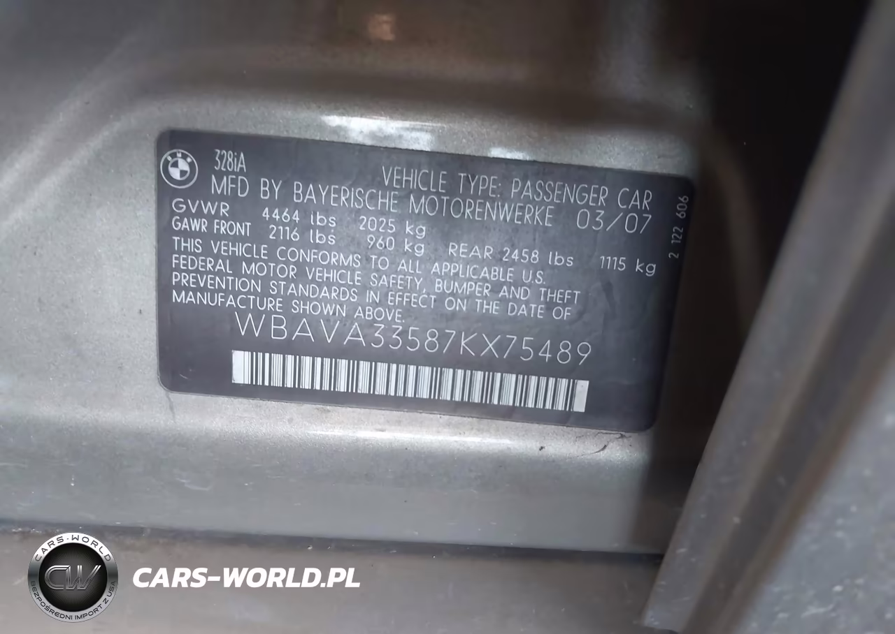 2007 BMW 328I VIN:WBAVA33587KX75489 - 9