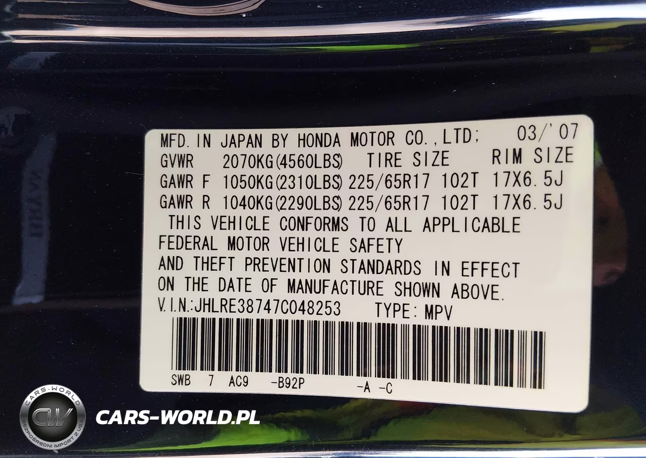 2007 Honda Cr-V Ex-L VIN:JHLRE38747C048253 - 9
