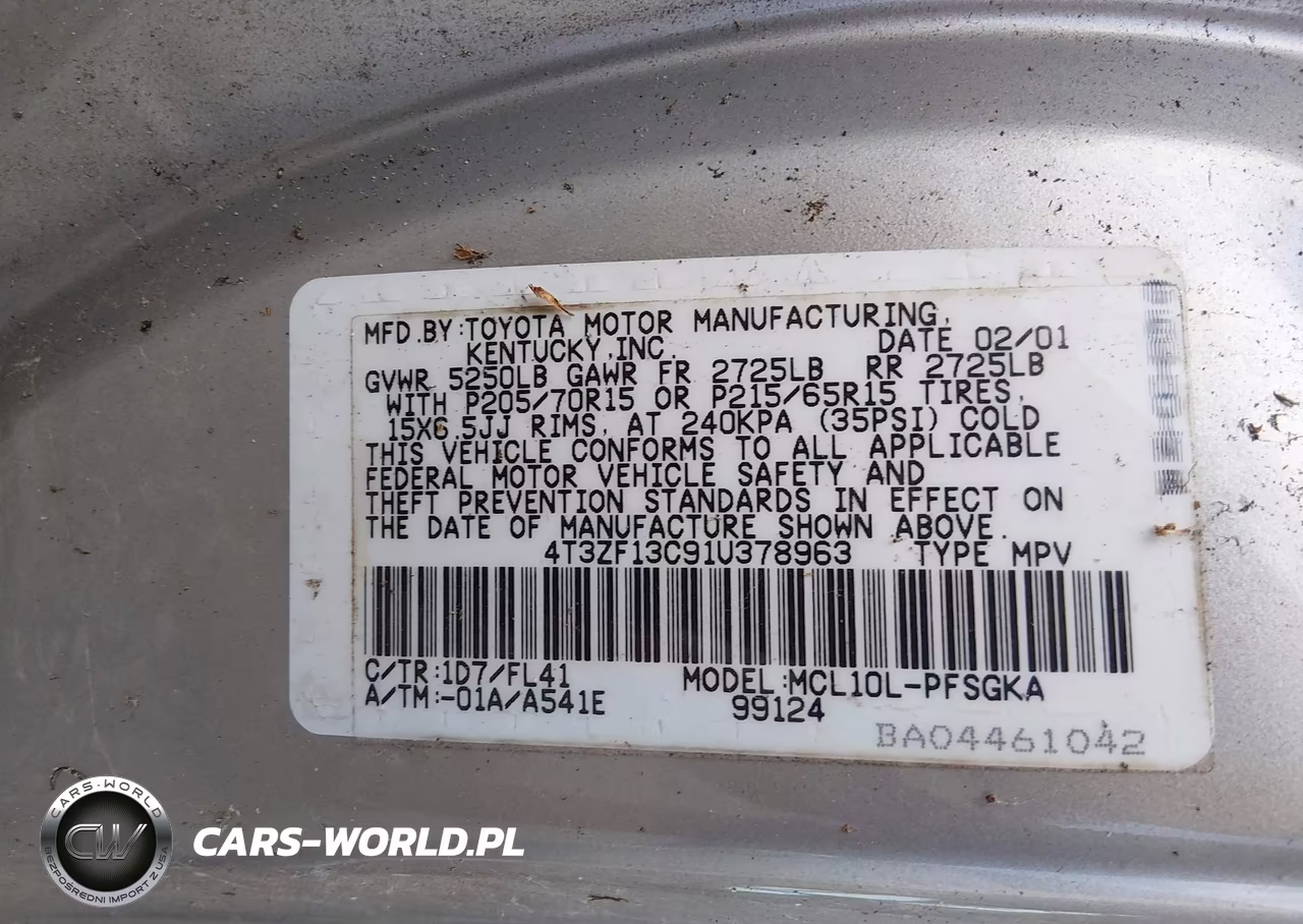 2001 Toyota Sienna VIN:4T3ZF13C91U378963 - 9