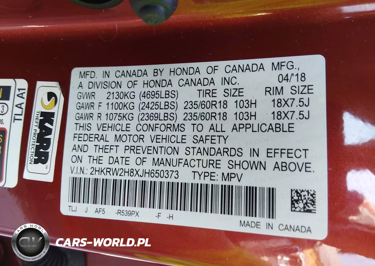 2018 Honda Cr-V Ex-L-Ex-L Navi VIN:2HKRW2H8XJH650373 - 9