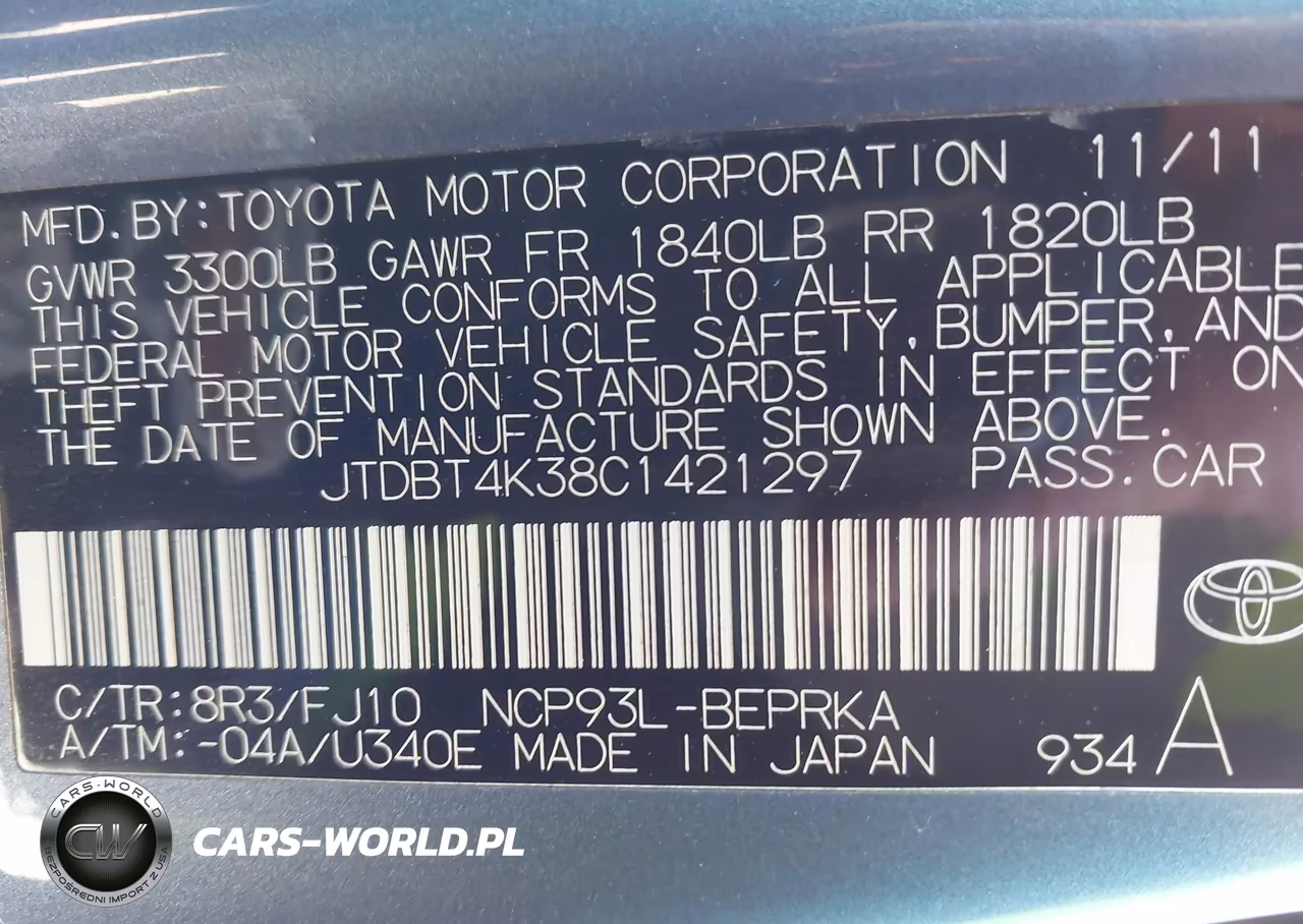 2012 Toyota Yaris VIN:JTDBT4K38C1421297 - 9