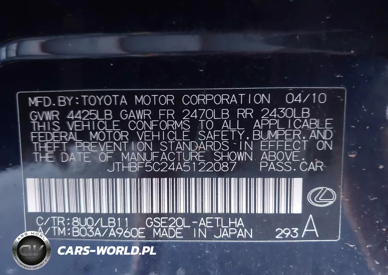 2010 Lexus Is 250 VIN:JTHBF5C24A5122087 - 9