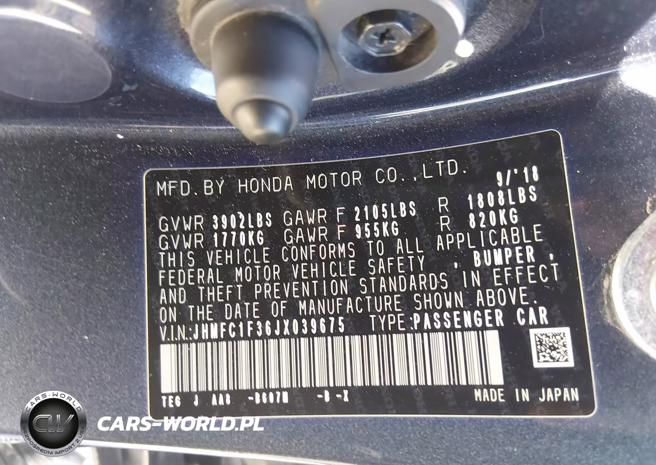 2018 Honda Civic Ex-T VIN:JHMFC1F36JX039675 - 9