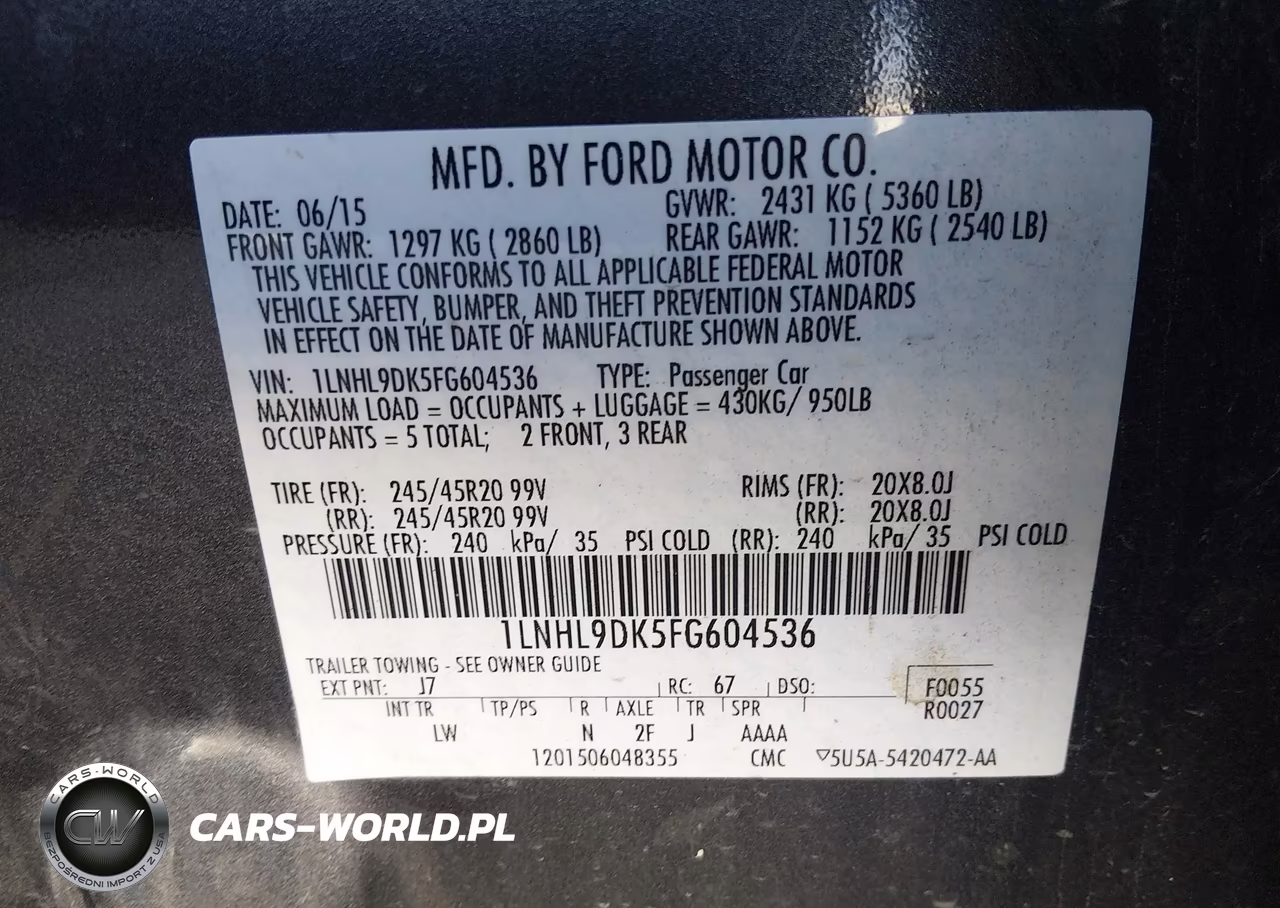 2015 Lincoln Mks VIN:1LNHL9DK5FG604536 - 9