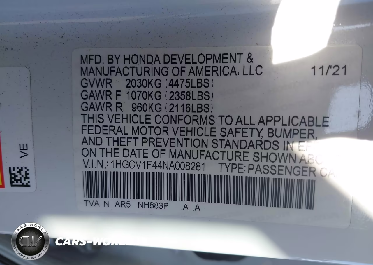 2022 Honda Accord Sport Special Edition VIN:1HGCV1F44NA008281 - 9