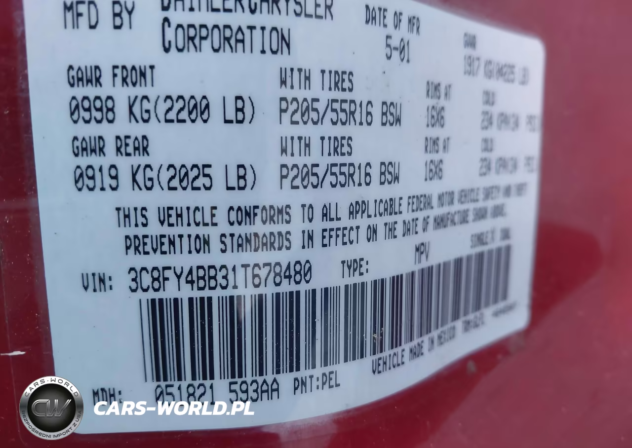 2001 Chrysler Pt Cruiser VIN:3C8FY4BB31T678480 - 9