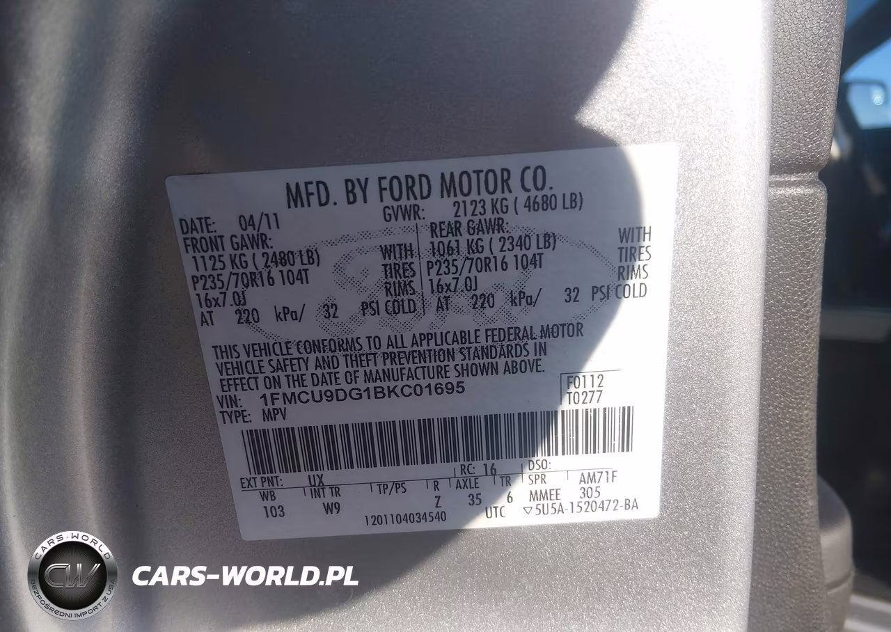 2011 Ford Escape Xlt VIN:1FMCU9DG1BKC01695 - 9