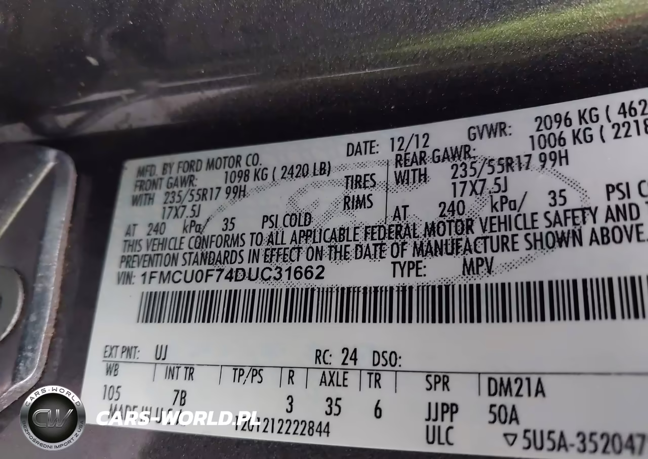 2013 Ford Escape S VIN:1FMCU0F74DUC31662 - 9