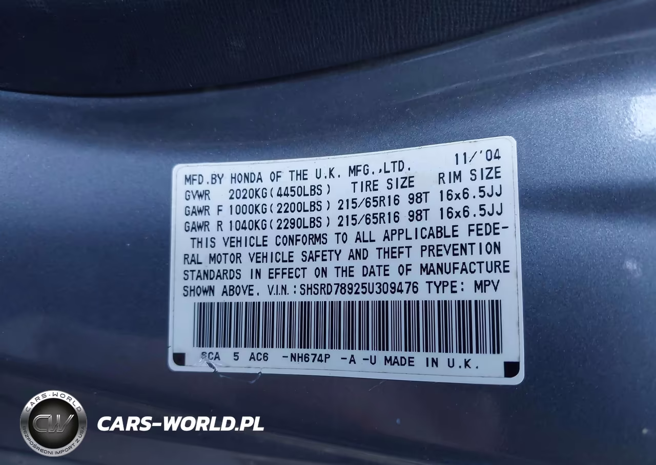 2005 Honda Cr-V Se VIN:SHSRD78925U309476 - 9