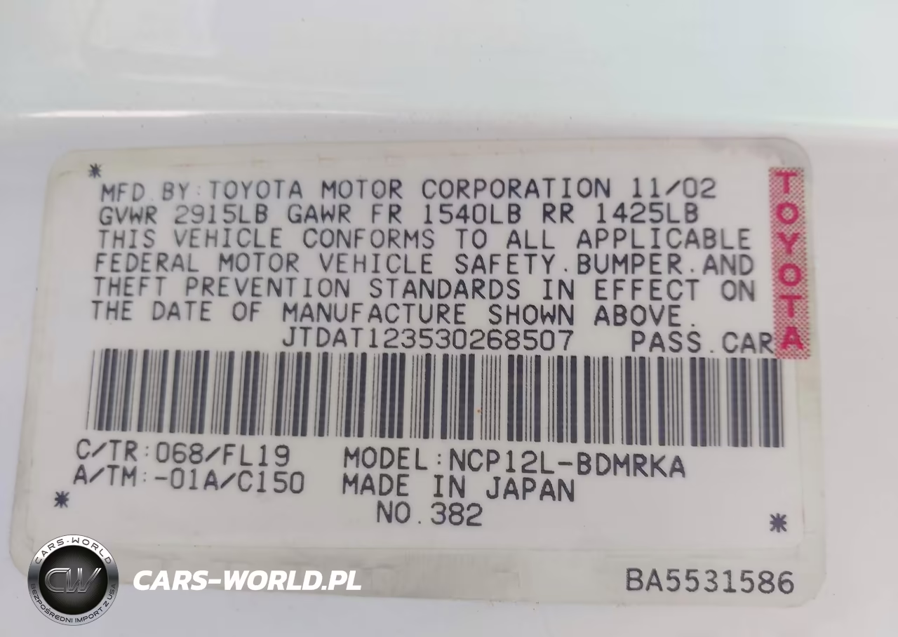 2003 Toyota Echo VIN:JTDAT123530268507 - 9
