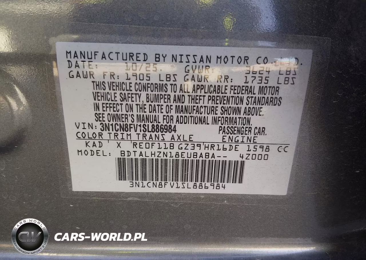 2025 Nissan Versa 1.6 Sr VIN:3N1CN8FV1SL886984 - 8