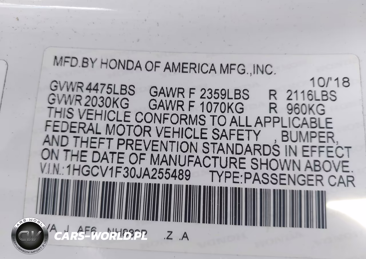 2018 Honda Accord Sport VIN:1HGCV1F30JA255489 - 9