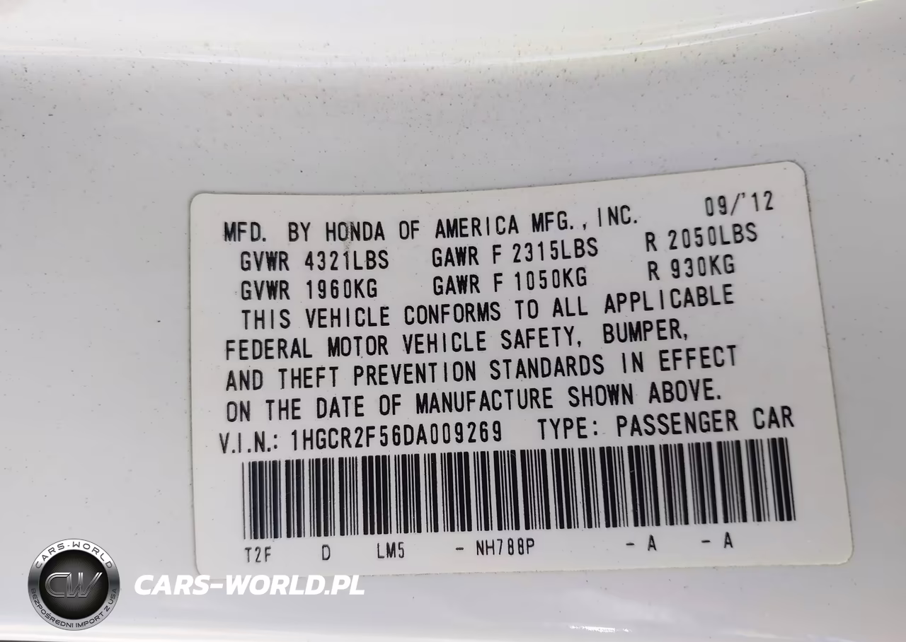 2013 Honda Accord Sport VIN:1HGCR2F56DA009269 - 9