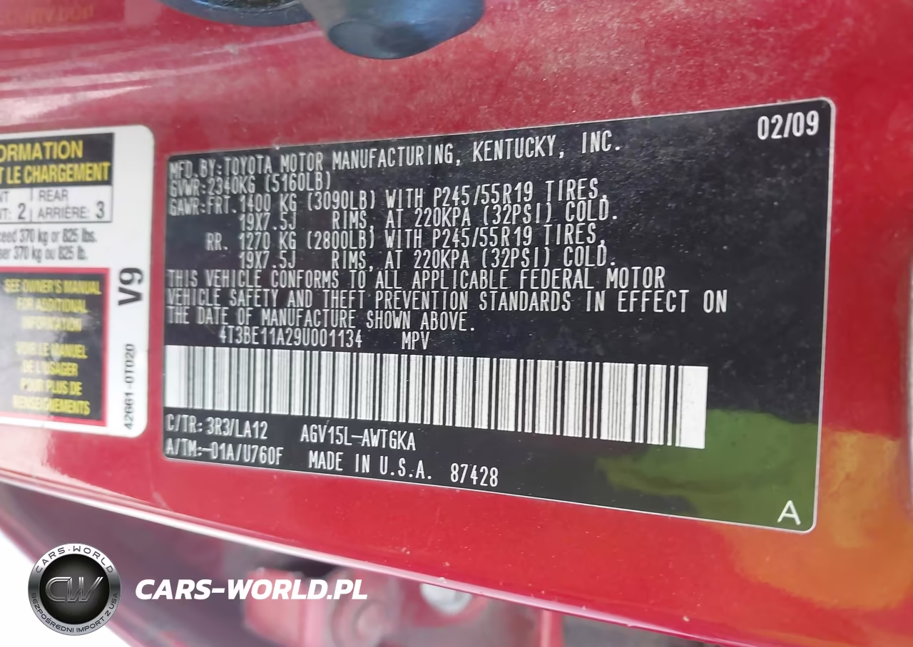 2009 Toyota Venza VIN:4T3BE11A29U001134 - 9